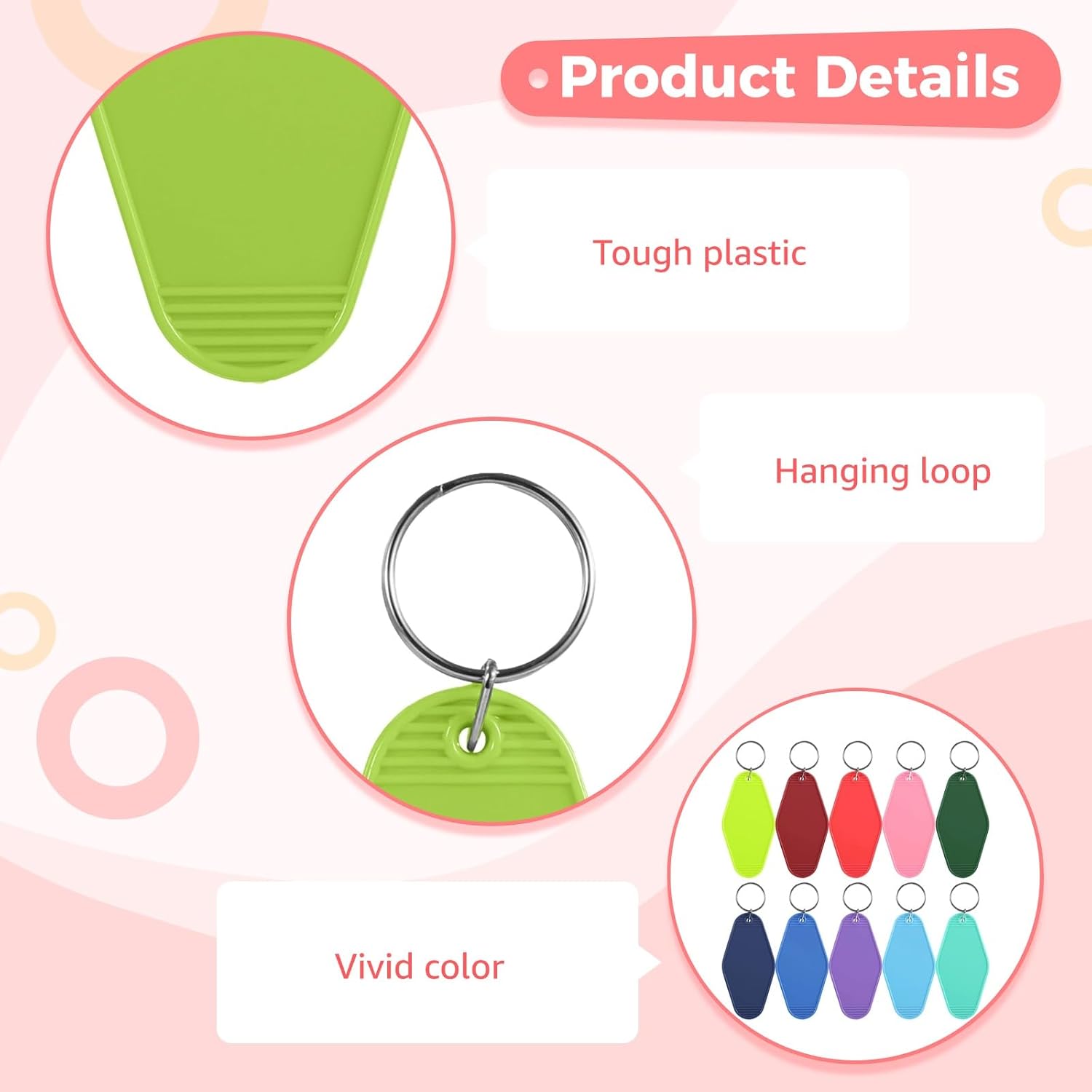 OMISTAR 100 PCS Motel Keychain Blank with Key Rings, 20 Colors Blank Heat Transfer Hotel Keychains, Heat Transfer Key Label