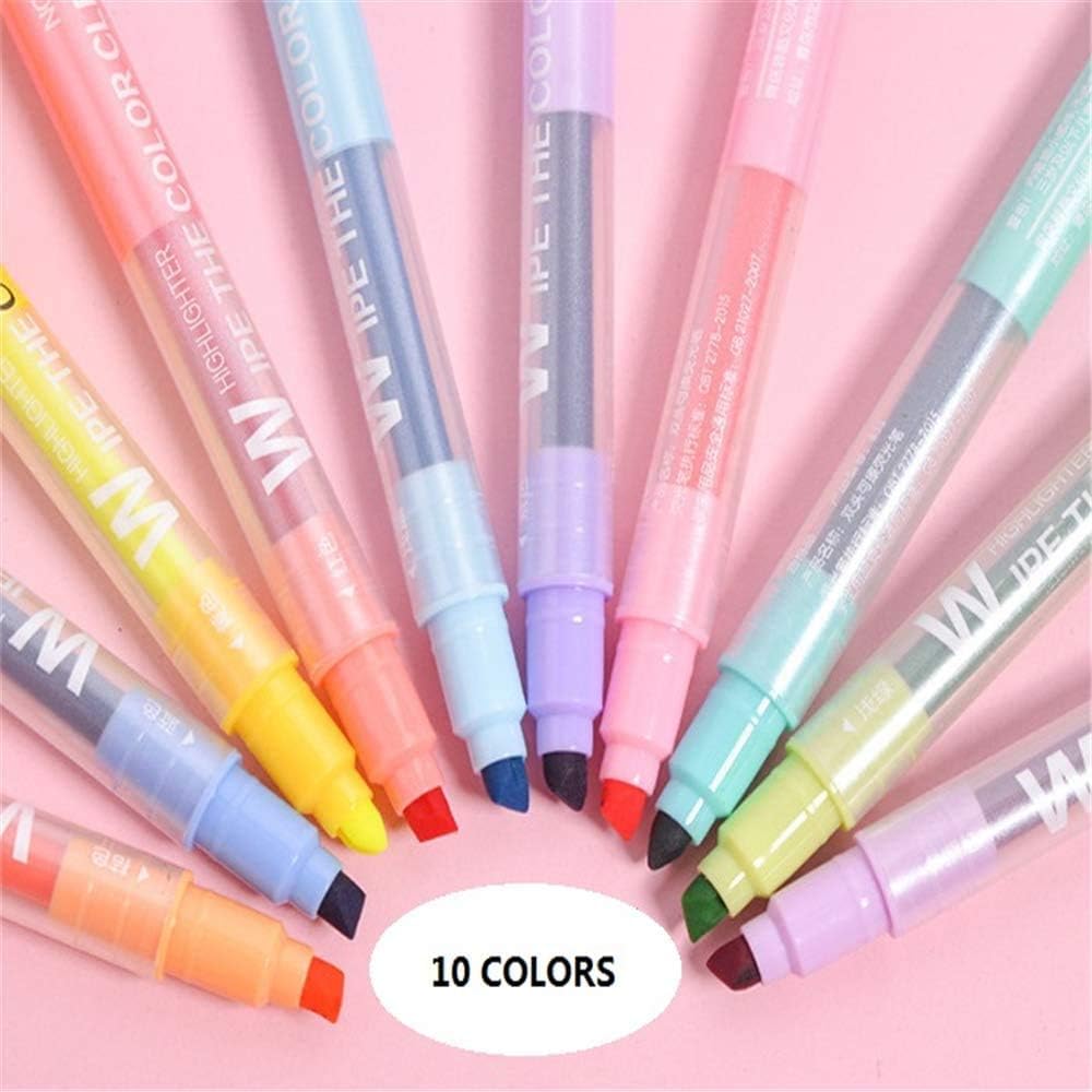 Erasable Highlighters, Double Head Smooth Writing Highlighters, Chisel Tip Assorted Colors High Lighter Markers, Double-end Erasable Highlighter Pen Markers Pastel Liquid Highlighters Color (1) : Office Products
