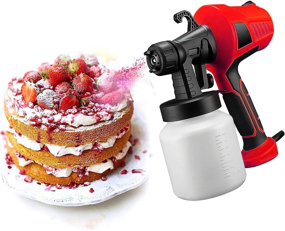 Electric Dessert Chocolate Spray Gun, 500W Paint Sprayer Cake Decorating Kit with 3 Patterns, Multifunction Baking Sandblasting Machine for Cake, Chocolate Decoration,Red