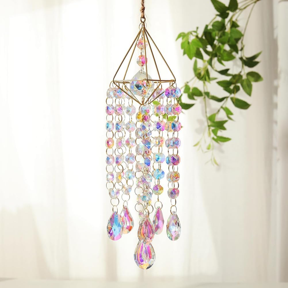 220Pcs DIY Suncatchers Kit Suncatcher Making Kit Colorful Hanging Crystal Wind Chime Prism Art Craft with Hook Hanger Chain Rainbow Maker Sun Catcher for Indoor Garden Decor Wedding Home