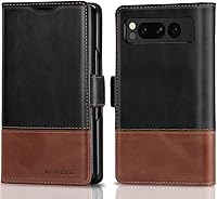Vista 1 de KEZiHOME Funda para Google Pixel Fold, cuero genuino [bloqueo RFID] Funda tipo cartera con ranuras para tarjetas, función atril y tapa protectora