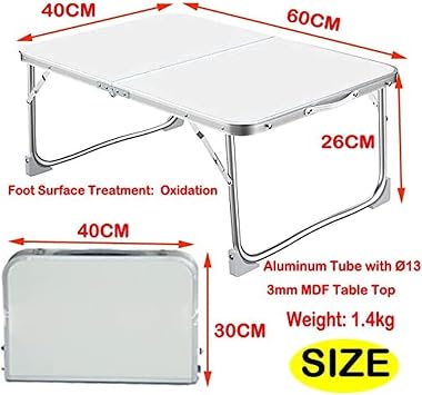 ZanGe 60cm Small Foldable Computer Desk Writing Study Folding Table No-Assembly Space-saving Desk for Bed, Computer-Desk Office-Desk Laptop Table Portable, White