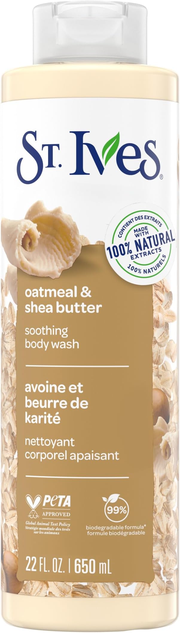 St. Ives Oatmeal & Shea Butter Body Wash, Soothing Body Care with 100% Natural Extracts, Moisturizing Body Soap, Daily Shower Gel Cleanser with Comforting Warm Fragrance, 22oz