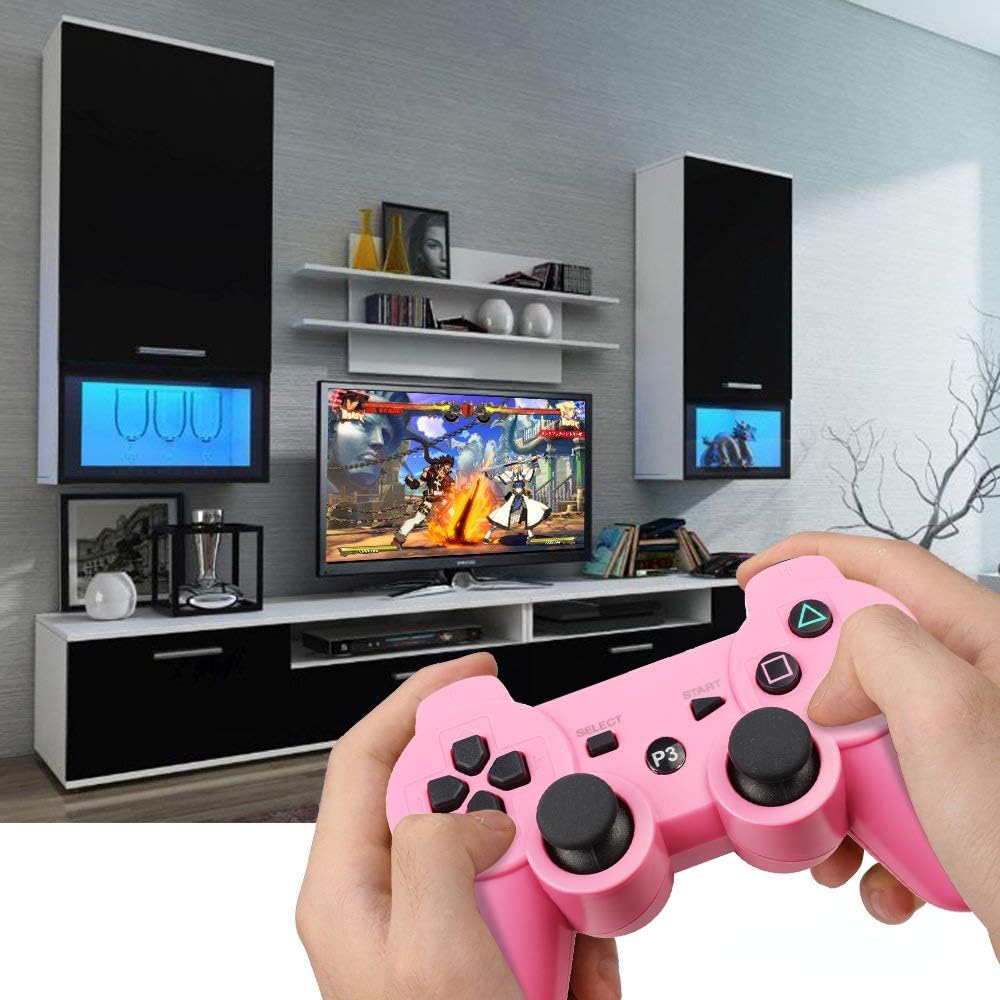 Vinonda PS3 Controller Wireless Double Vibration Remote Gamepad with Charging Cable for Sony Playstation 3 (Pink) : Video Games