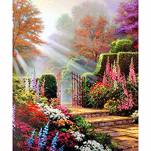 Broderie diamant 5D jardin grand format 40x100cm avec strass complet pour décoration murale