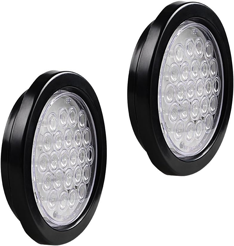 Astra Depot 8pcs WHITE 4" Round 24-LED Brake Stop Tail Backup Reverse Running Light with Grommet Plug Kit + Wiring Truck Trailer UTE UTV