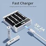 BONAI 1.8cm Ultra Slim AA AAA Battery Charger with 4X 2800mAh Rechargeable Batteries AA, Space-Saving Design, White