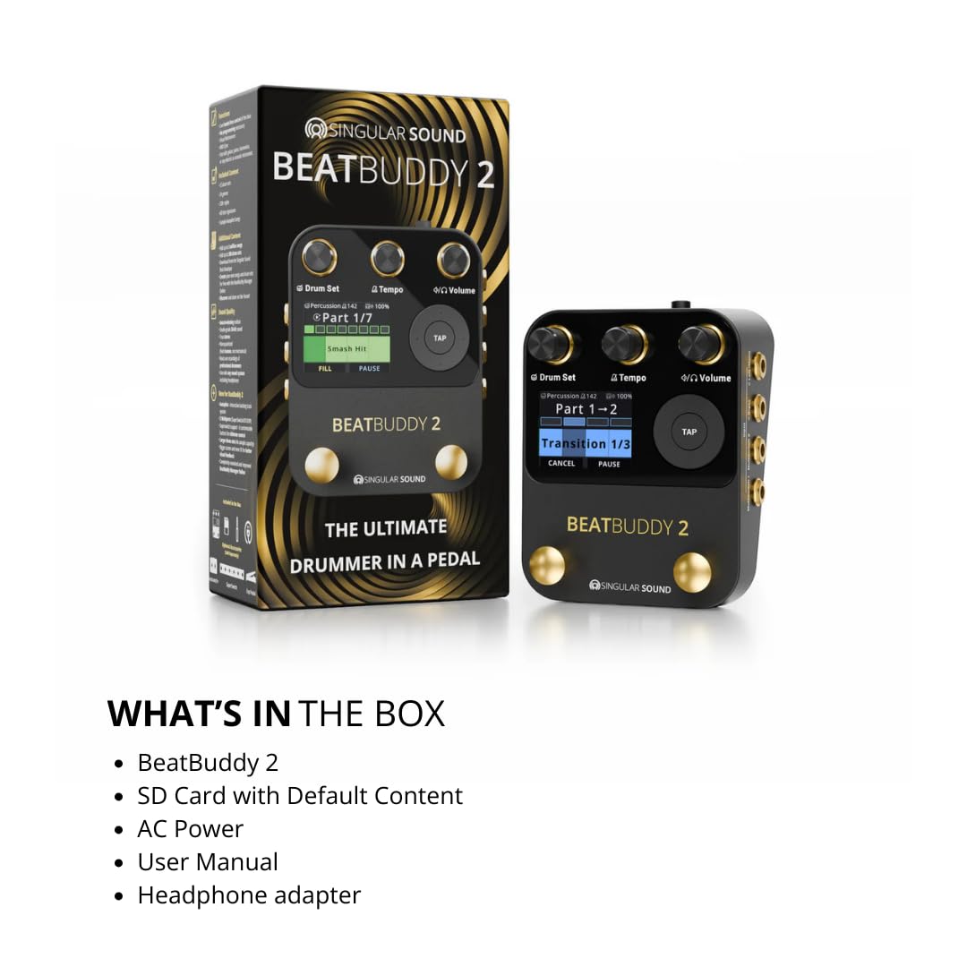 Singular Sound BeatBuddy Mini 2 Effektpedal (Drumbegleitung in Pedalform, 9 Drumsets, 24 Genres, 200+ Styles, Fusspedal Drum für Gitarre und Bass, einfache Bedienbarkeit, mit LED Anzeige)