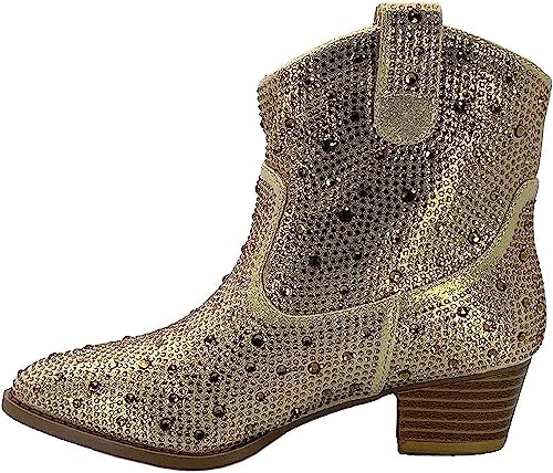 Forever Girls Rhinestone Cowboy Boots Kids Low Heel Dress Booties