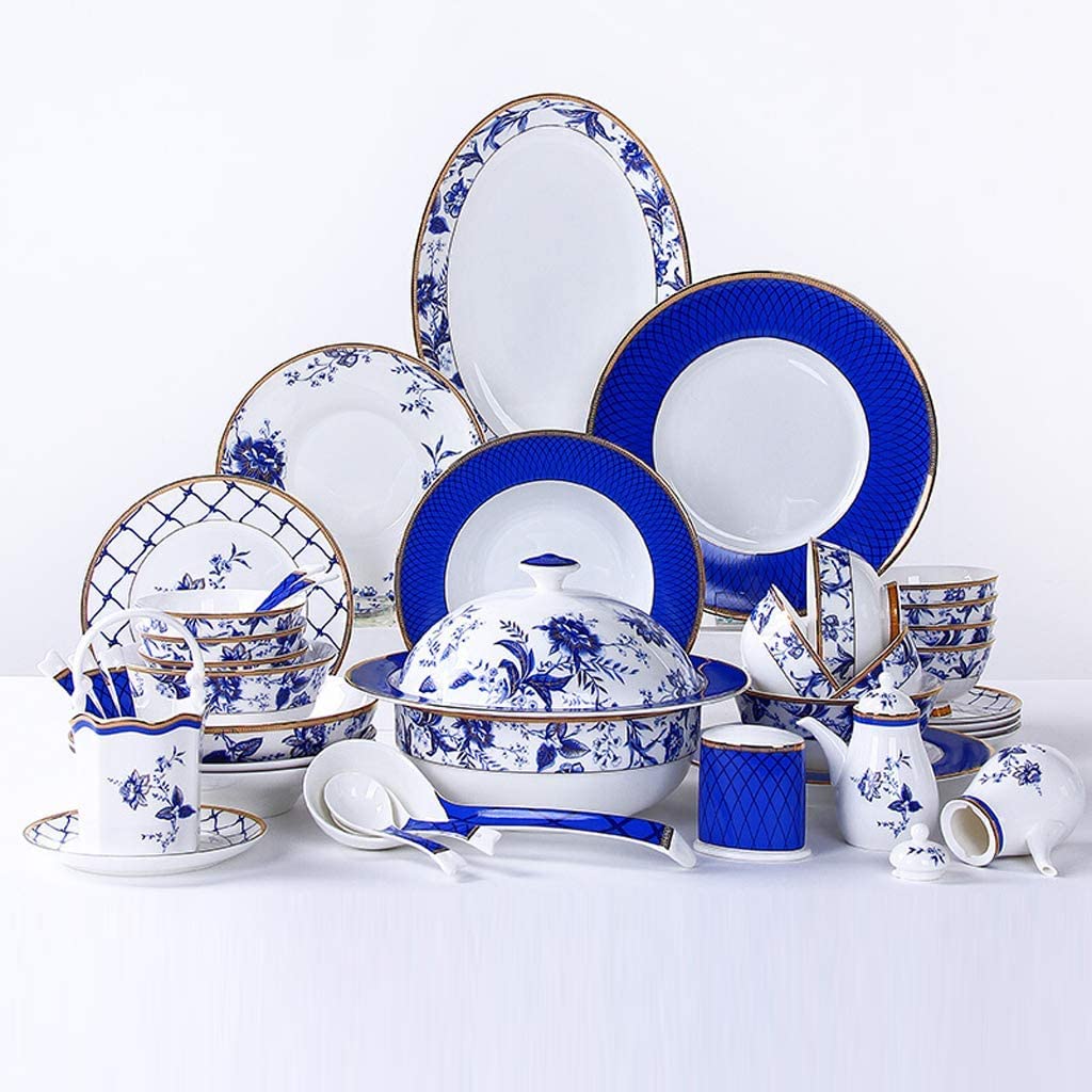 Service de Table en céramique pour la Maison, 60 pièces, Service de Table Haut de Gamme en Porcelaine Anglaise, Assiette/Bol/Pot à Soupe - Ensemble combiné en p(