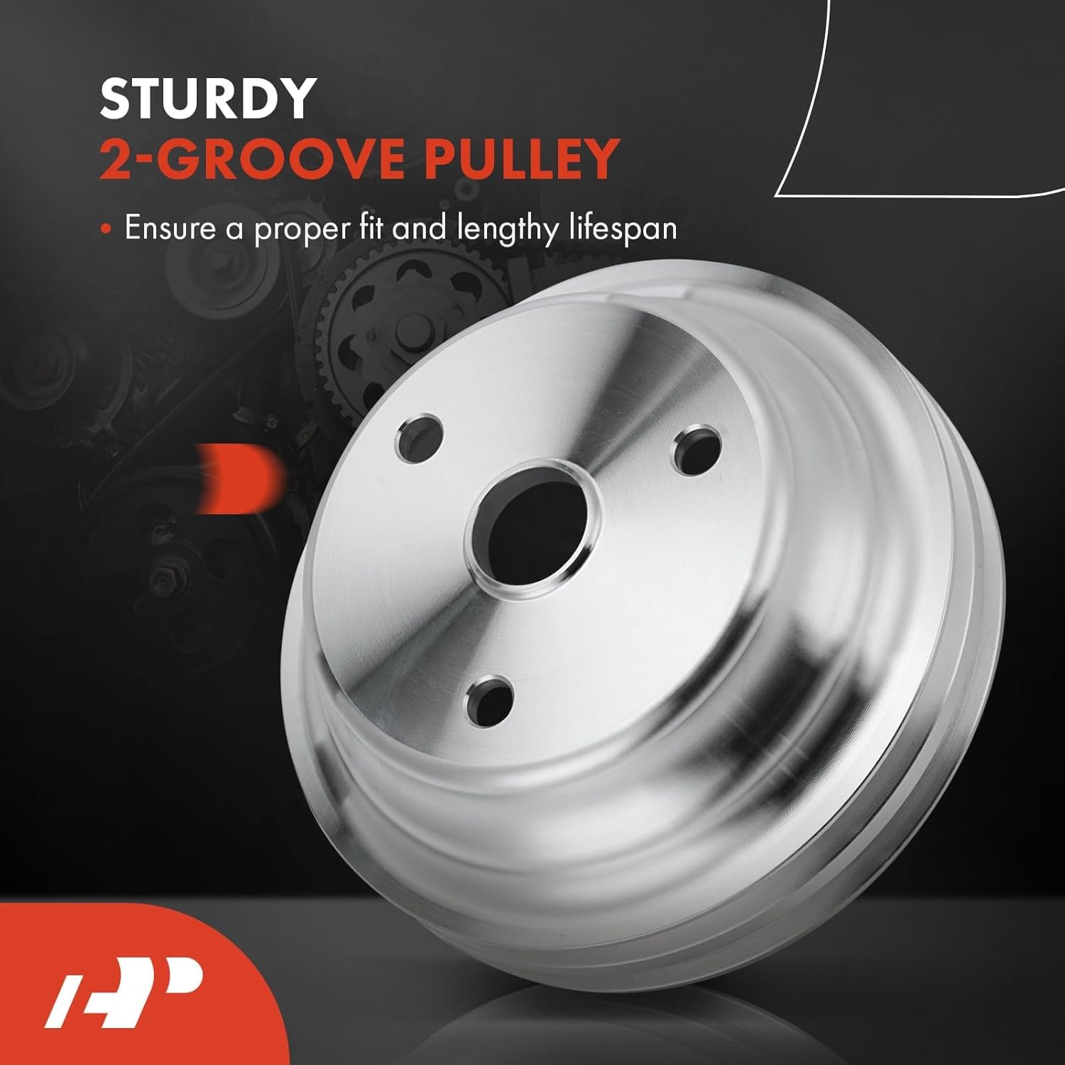 A-Premium 6.6 Inch Crankshaft Pulley with Double-Groove Machined Aluminum Compatible with 1969-1985 Chevrolet Small Block V8 262, 265, 267, 283, 302, 305, 307, 327, 350, 400, Long Water Pump