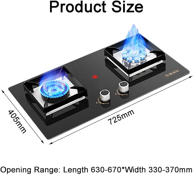 Estufa de Gas 2 Puestos, Vidrio Templado Negro, Convertible GN/GLP miniatura 2