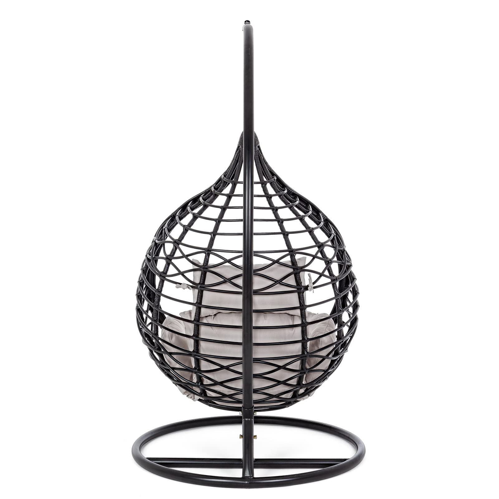 Decor Space Poltrona a dondolo sospesa "Torres" per giardino e veranda in rattan con cuscino Nero