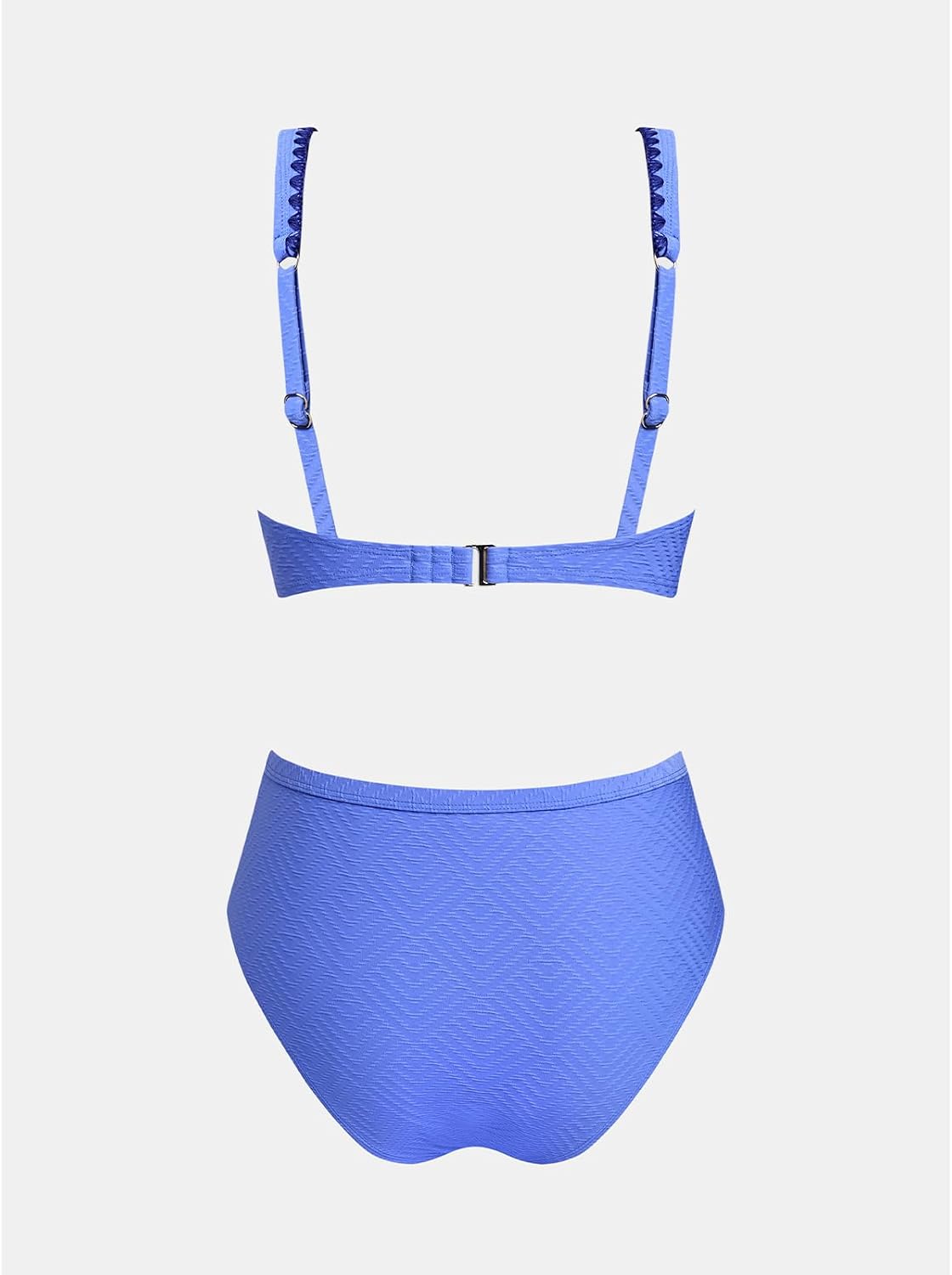 CUPSHE Two Piece Swimsuit for Women Bikini Set V Neck High Waisted Textured Stitched Adjustable Straps Bathing Suits
