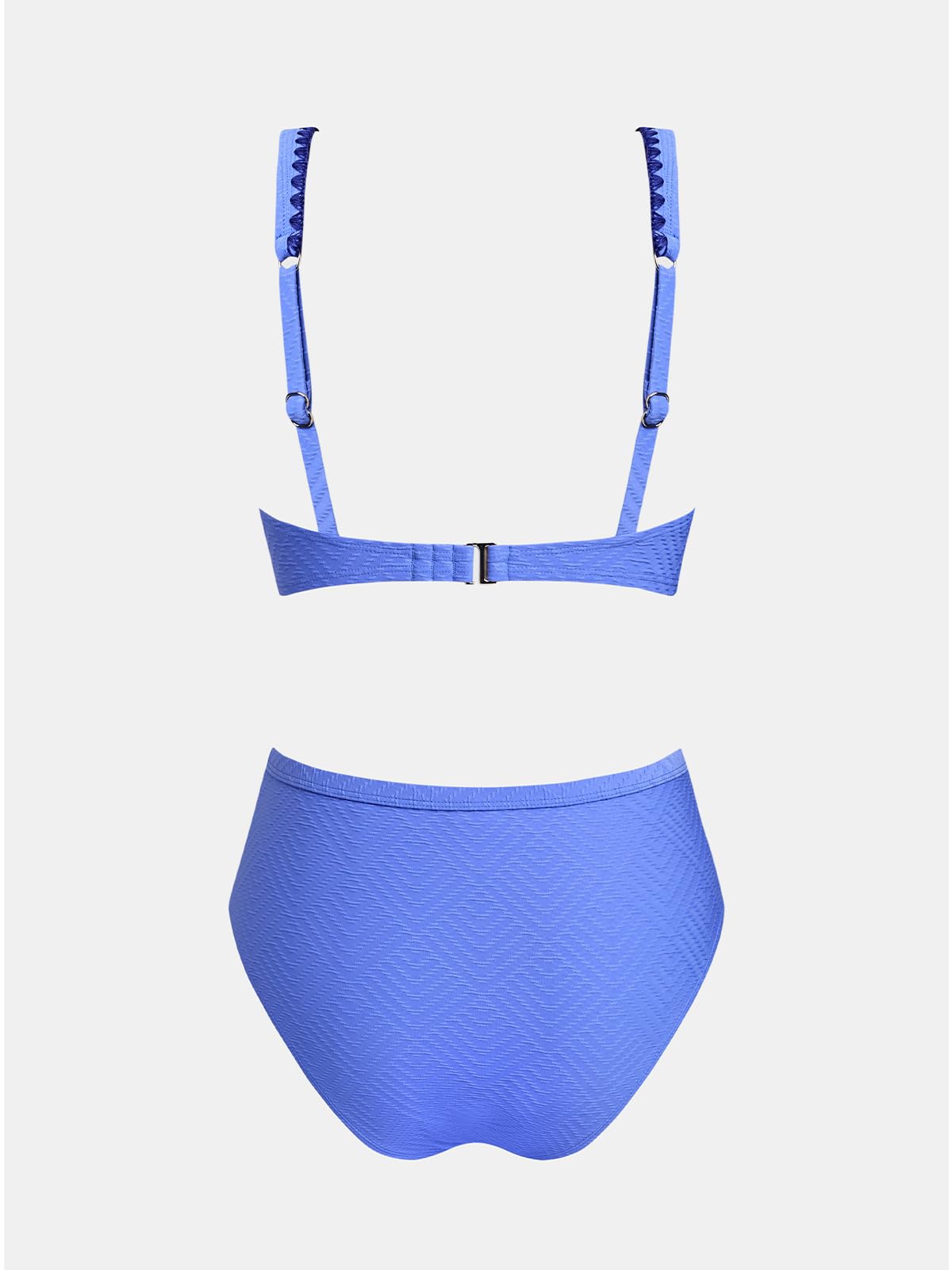 CUPSHE Damen Bikini Set V Ausschnitt Hoher Taille Strukturierter Optik Ziernähten Verstellbaren Trägern Zweiteiliger Badeanzug