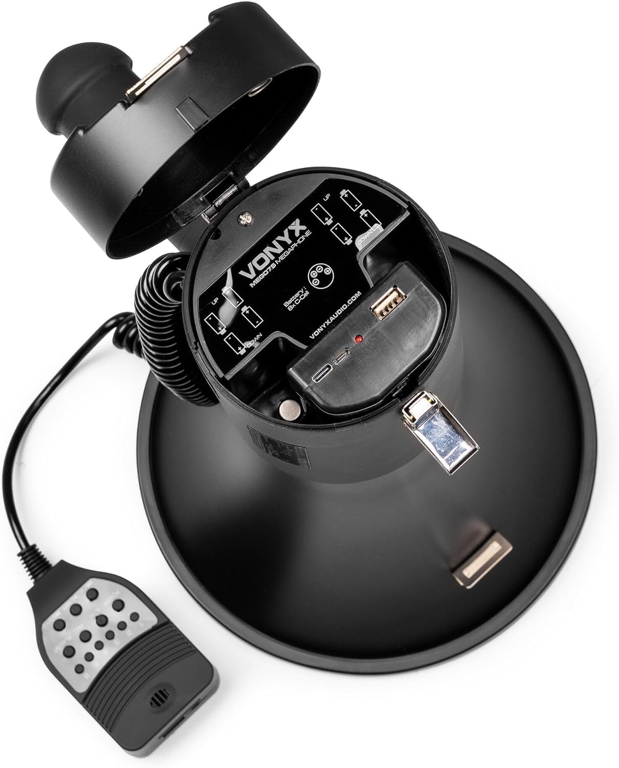 Vonyx MEG075 Megáfono Bluetooth Portátil 75W, Reproductor MP3, Batería Recargable, Negro