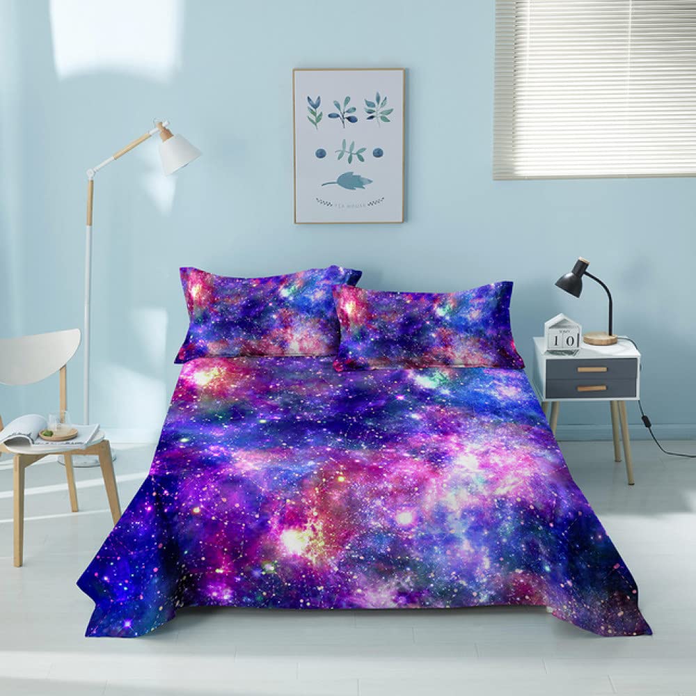 Drap plat ciel étoilé 3D ensemble de draps lit King Queen Double