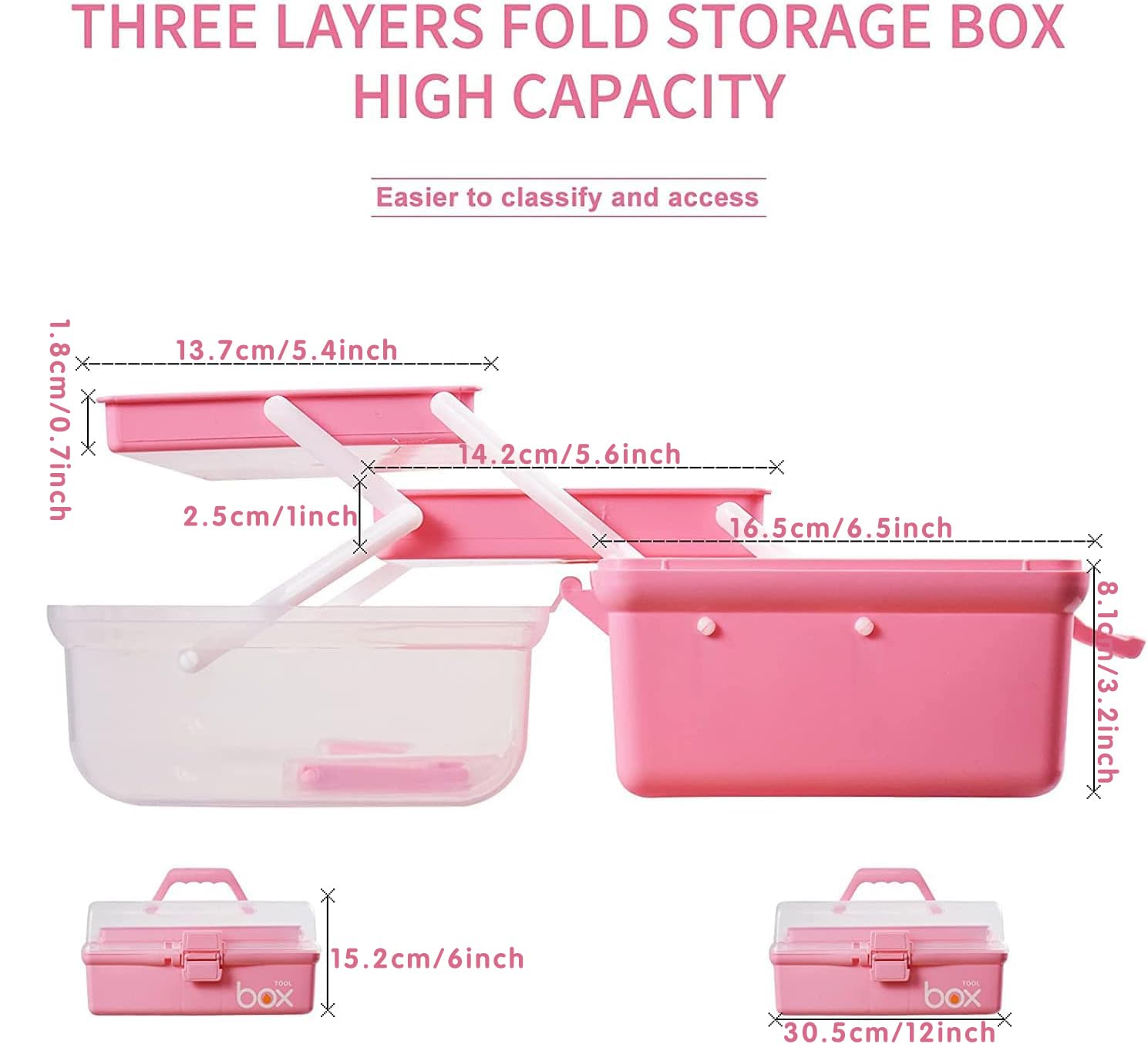 Caja de almacenamiento multifunción de tres capas de 30 cm, caja de herramientas plegable, para arte y artesanía, suministros de costura, caja de medicamentos, caja de primeros auxilios familiares con