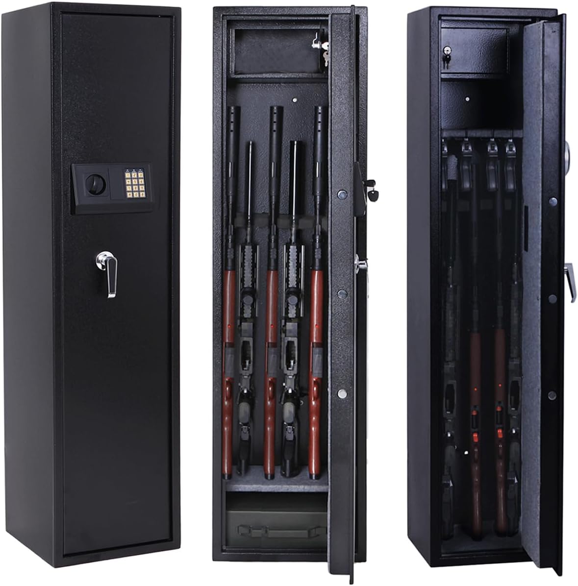 Larger and Deeper Rifle Safe, Upgraded Gun Safe for 5 Rifles and Shotguns for Home, Quick Access Gun Cabinet (with/Without Scope) Security Cabinet with Separate Lock Box