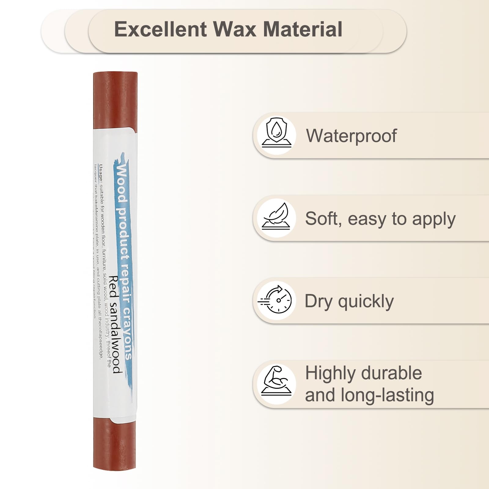 PATIKIL Furniture Repair Crayons, 2 Pcs Wax Wood Filler Sticks Wood Wax Crayons for Scratches Wood Floor Holes Tables Red Sandalwood - Image 3