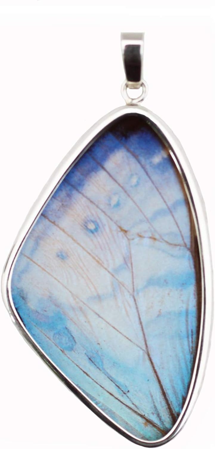 Pearl Blue Morpho Butterfly Wing Large Wing-Shaped Pendant
