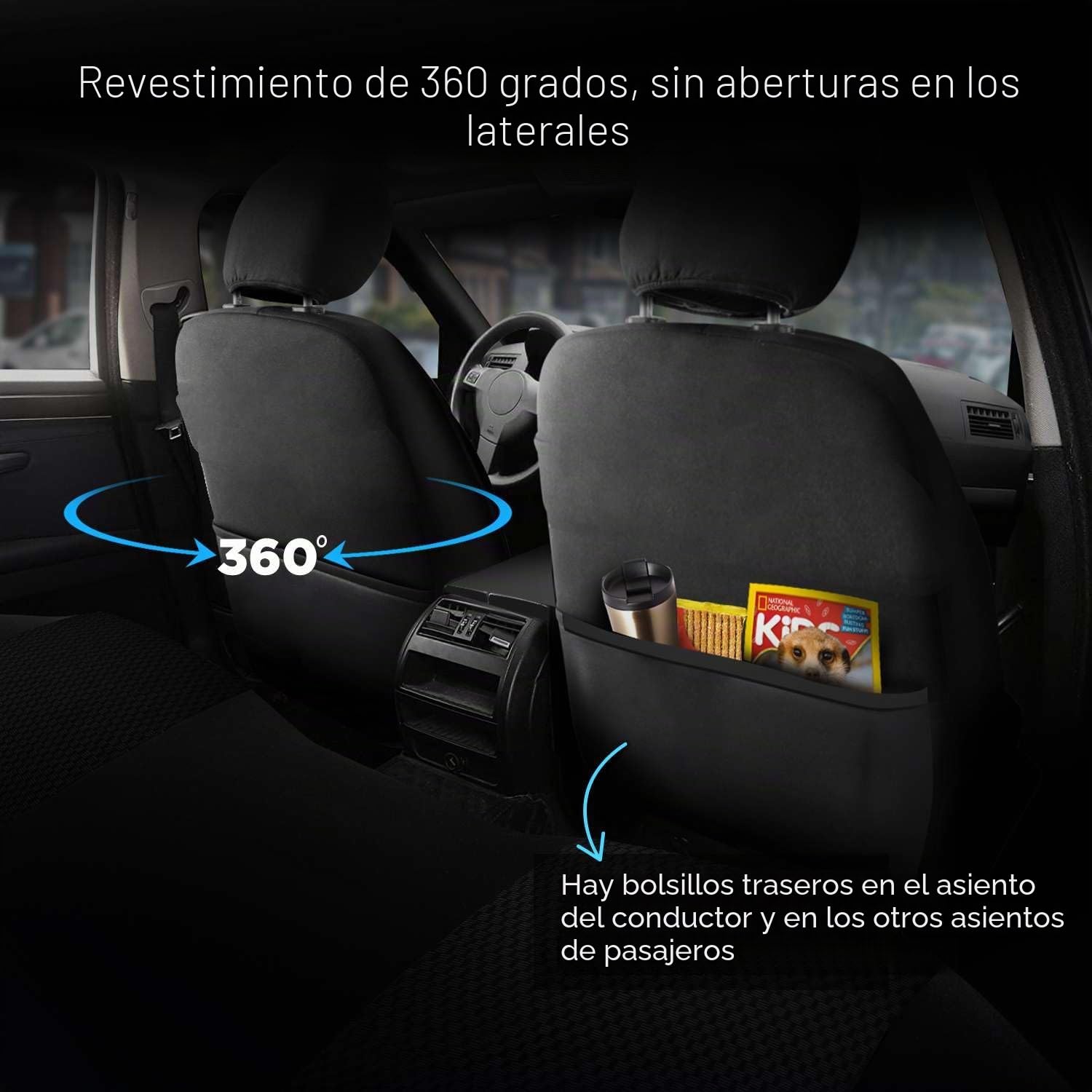 Fundas de asiento de coche universales para coches y SUV – Premium asientos delanteros de coche de tejido negro, compatible con airbag, funda para asiento delantero, incluye kit de