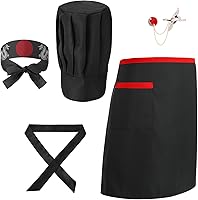 Vista 8 de Hibachi - Conjunto de disfraz de chef y delantal, disfraz de teppanyaki japonés completo profesional con sombrero de chef alto