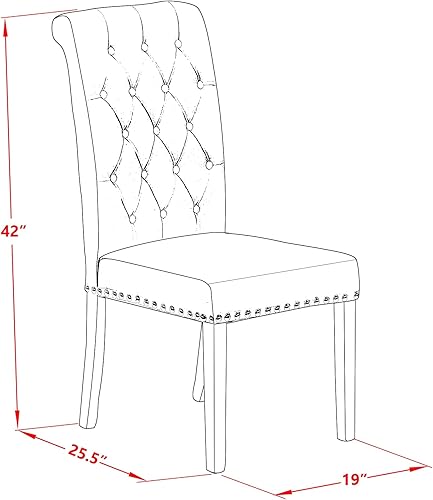 Miniatura 3 de East West Furniture BRP3T18 Bremond Parson - Juego de 2 sillas de cocina con botones y ribete copetudo, tela de lino marrón, acolchadas, color caoba