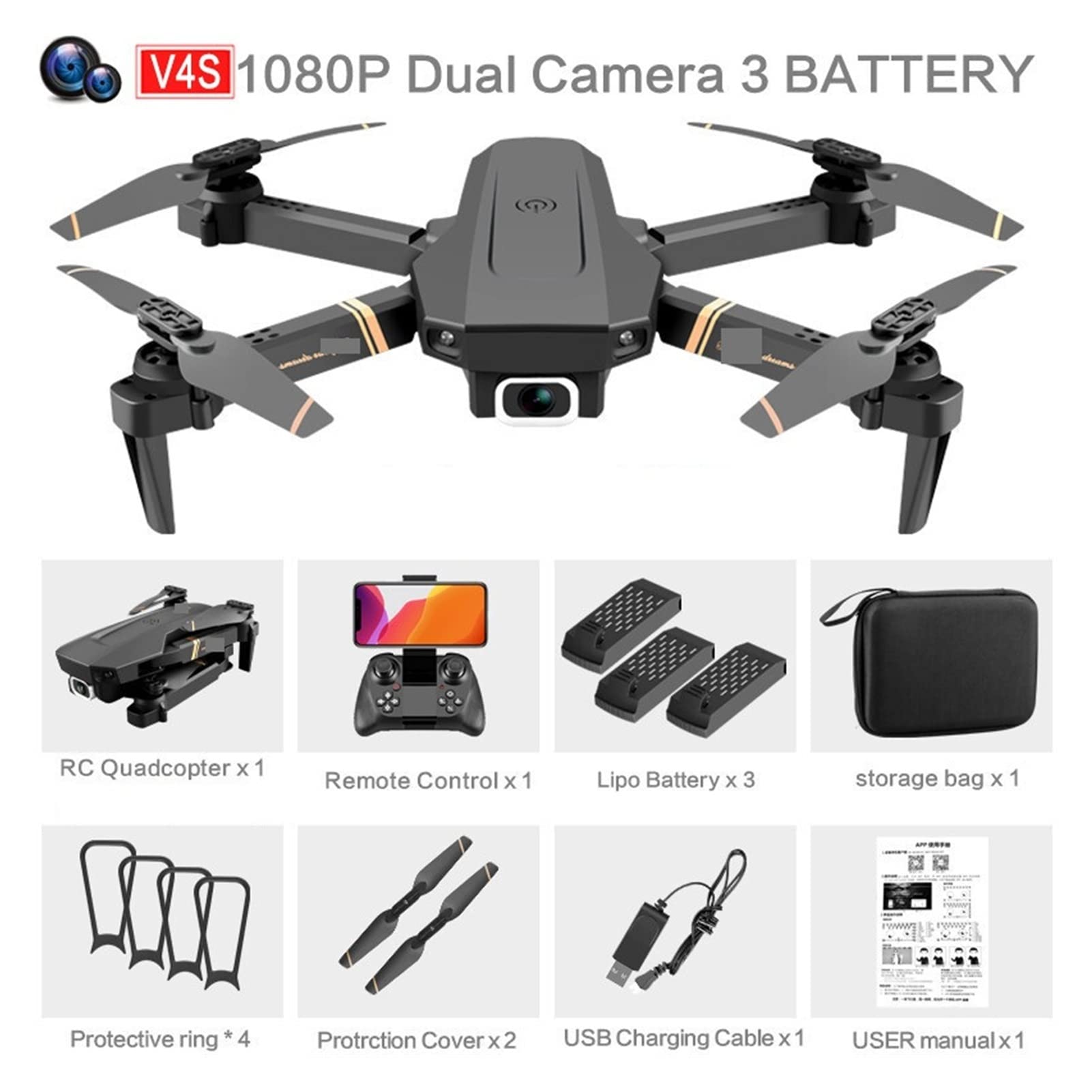 Składany dron Quadcopter RC Profesjonalny dron 1080P WiFi FPV HD Podwójna kamera Składany quadkopter Transmisja w czasie rzeczywistym Drone Zabawki (Kolor: 2K-Dual camera-1B Rozmiar: 1) (Podwójna