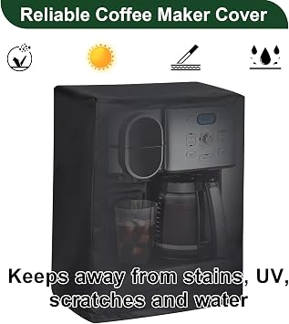 Dustproof Coffee Maker Cover, Universal Waterproof Shield for Countertop Appliances in Home, Garage, and Office, Black
