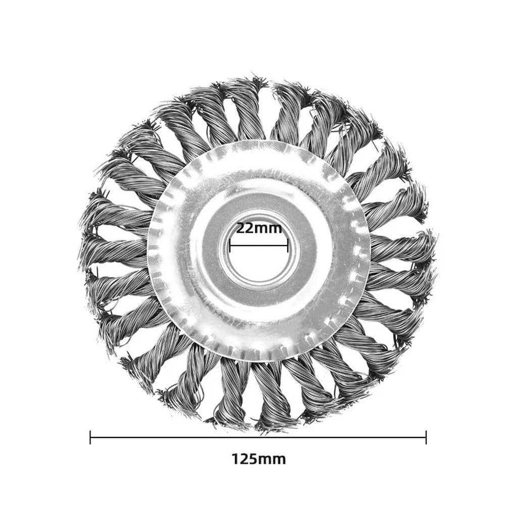 Spazzola a tazza con ruota metallica per rimozione filo di acciaio con nodo a torsione per accessori per la pulizia di smerigliatrici angolari, 125 mm