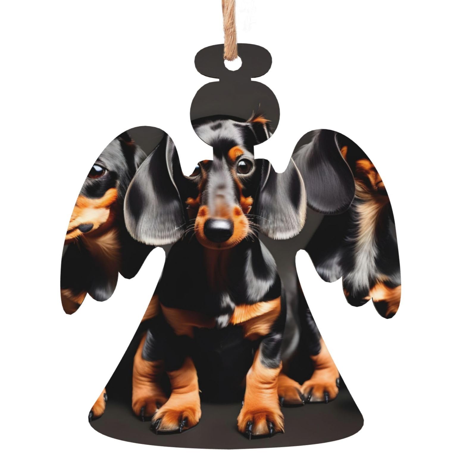 Adornos colgantes de madera con estampado de tres perros salchicha para decoración de árbol de Navidad