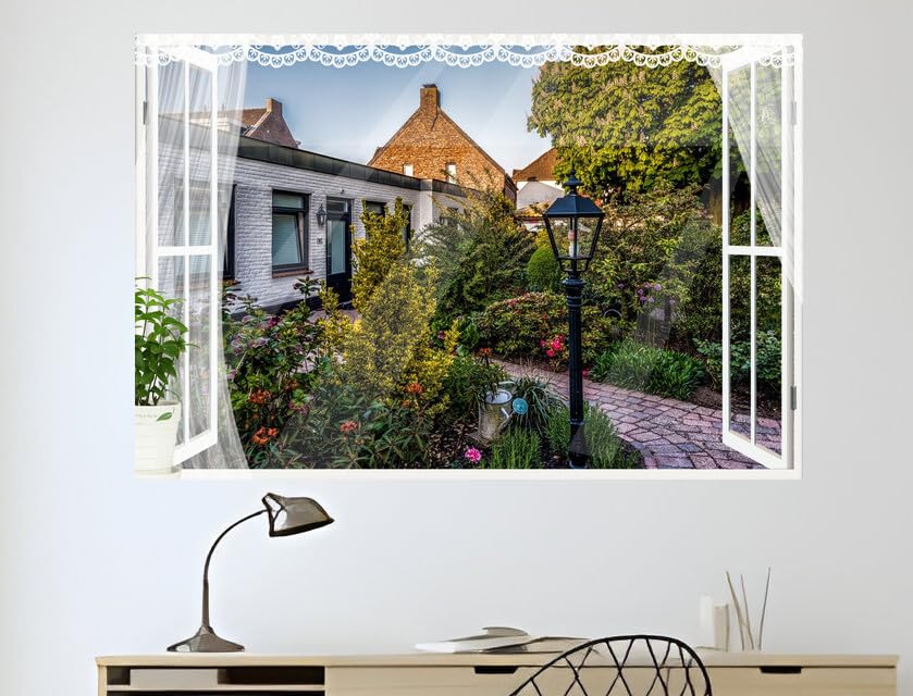 JVERF - JZZB08176 Netherlands Houses Arcen Limburg Street Lights| Self-Adhesive Open Window Wall Sticker