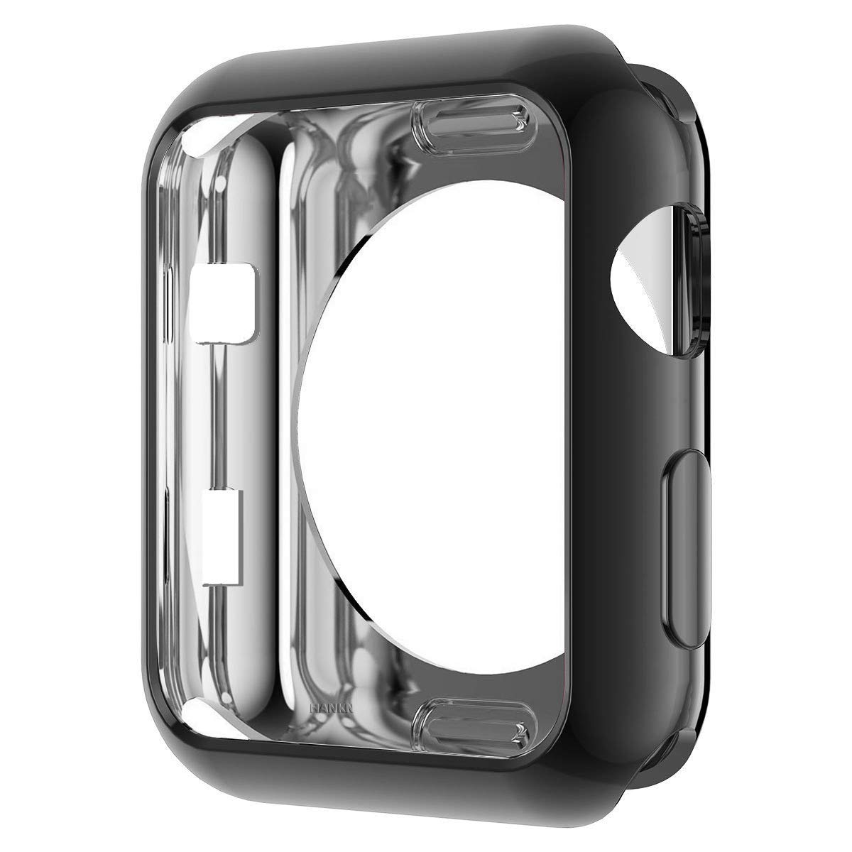 HANKN for Apple Watch Series 3 2 1 Case, Soft TPU Plated Shiny Cover Iwatch Bumper [No Front Screen Protector] (38mm, Black)