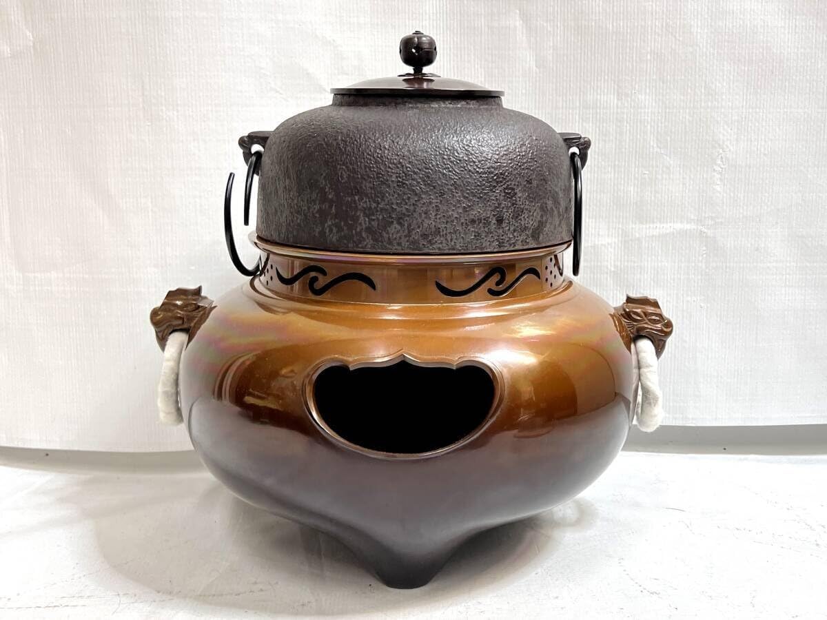 釜師 菊地政光 霰 銅蓋 鉄瓶 煎茶道具 茶道具 釜師 菊地政光 霰 銅蓋 鉄瓶 煎茶道具 茶道具