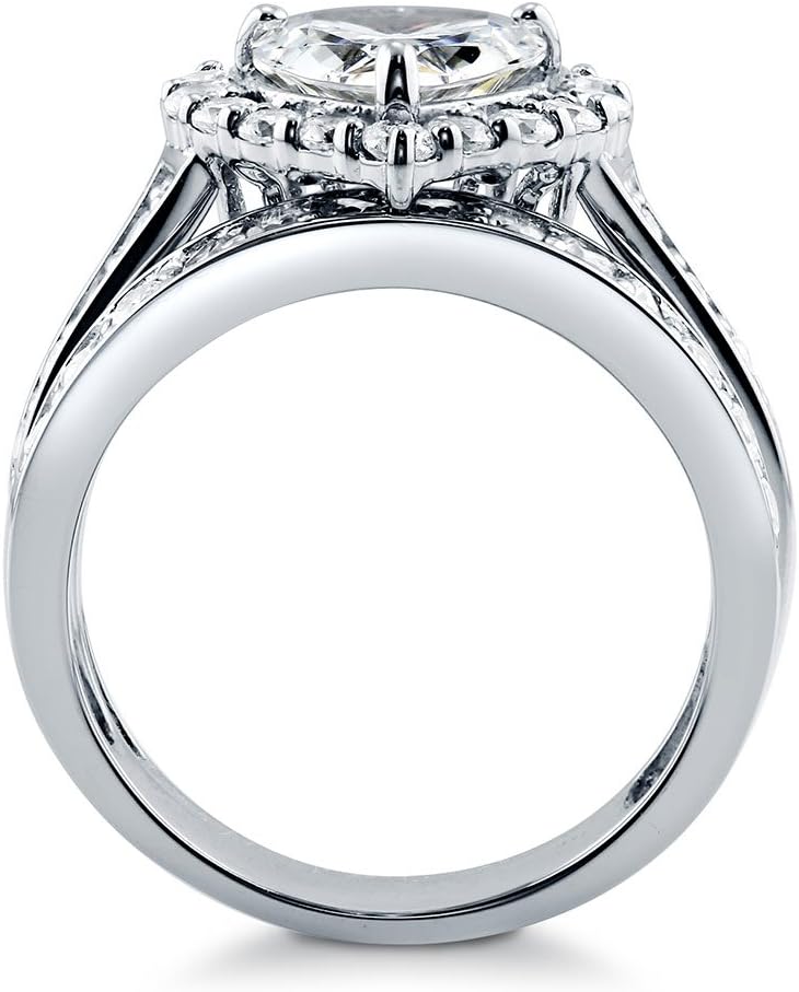 BERRICLE Sterling Silver Halo Heart Promise Engagement Rings for Women, Cubic Zirconia CZ Ring, 1-3 Piece Set