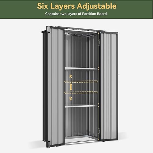 Miniatura 2 de Aoxun Armario de almacenamiento para exteriores de 31 x 19 pulgadas, cobertizo de jardín de metal con 2 estantes ajustables de 3 capas para