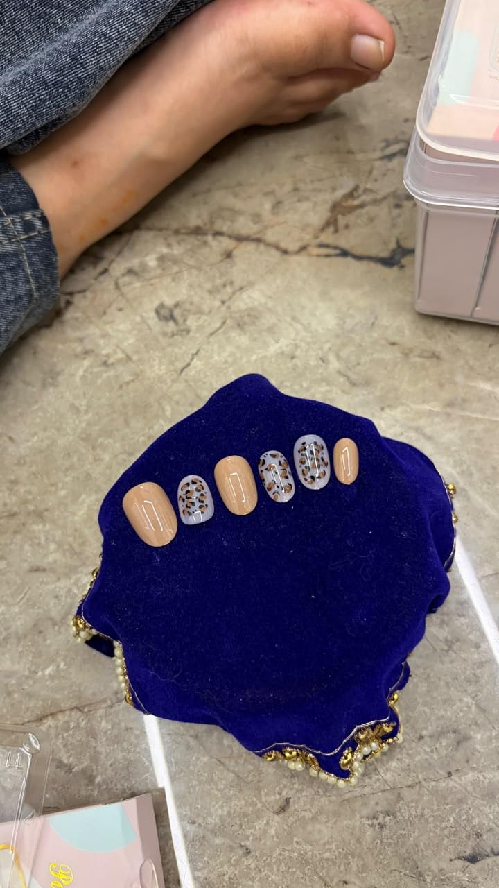 TheBlingNails | Premium Handmade Luxury Gel Nails,Maroon & Leopard French | Elegant Stick -On Nail Kit for Women & Girls| Reusable Nails| Lightweight & Long Lasting| High Glossy Finish| Salon-Style Nails at Home| Crafted in our BlingNails Studio for salon quality results.-image-4