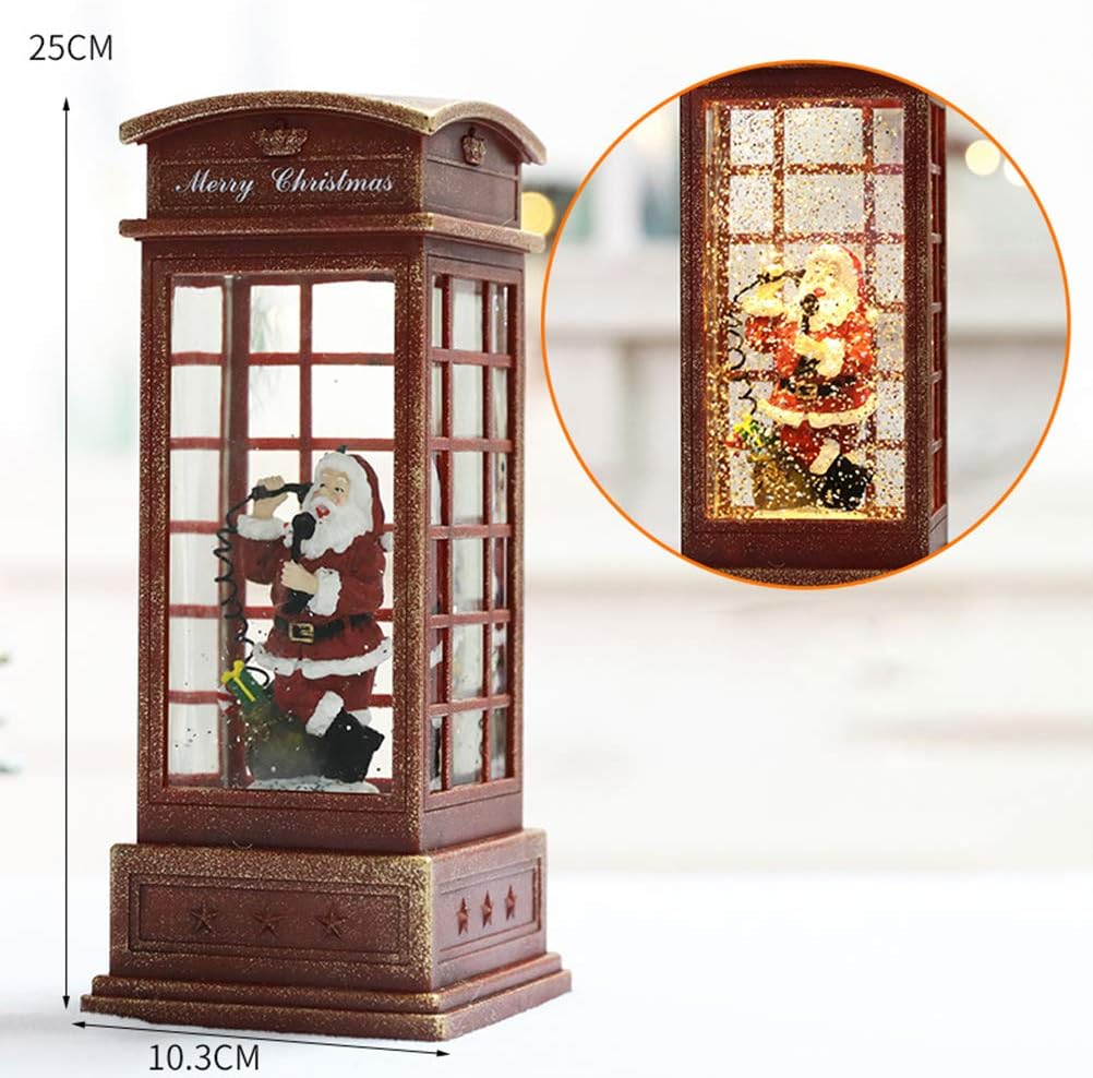 balacoo Glitter Globe Lantern Musical Christmas Snow Globe Lighted Snow Globe Lantern Christmas Telephone Booth Glitter to Rotate Vintage Crafts