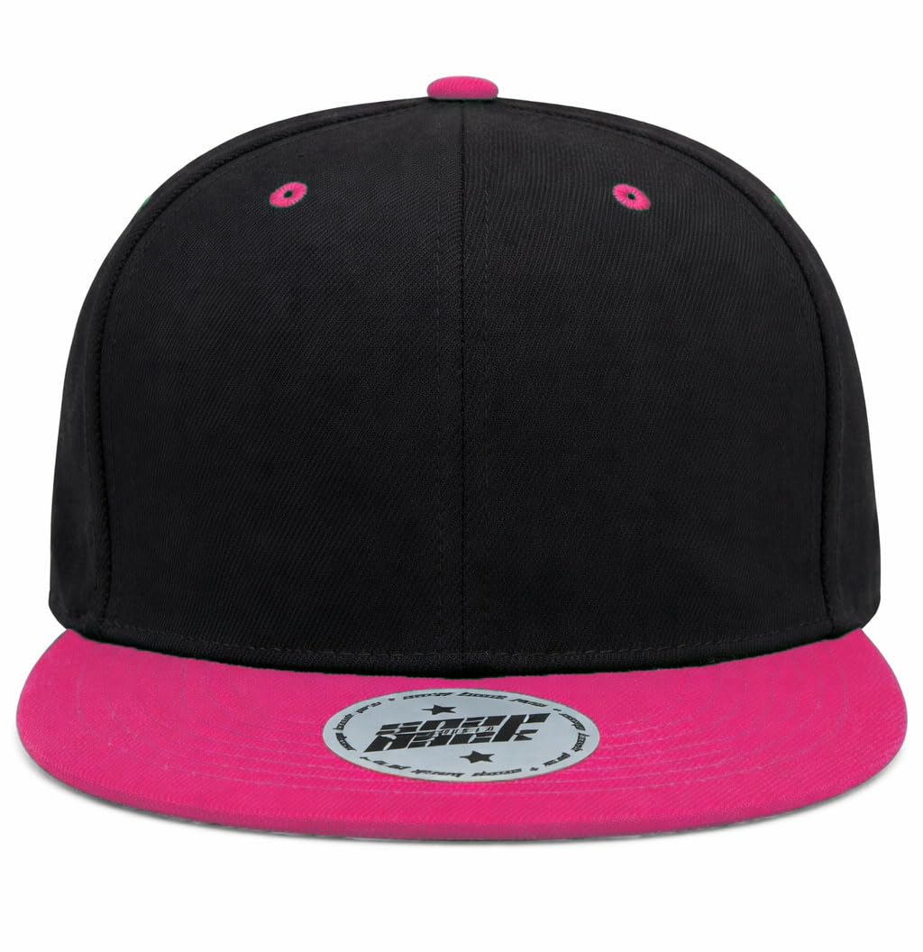 Mfaz Morefaz Ltd Unisex Black-Pink Flat Brim Snapback Cap – Adjustable Baseball Hat, Classic Streetwear Hip Hop Style (Black-Pink)