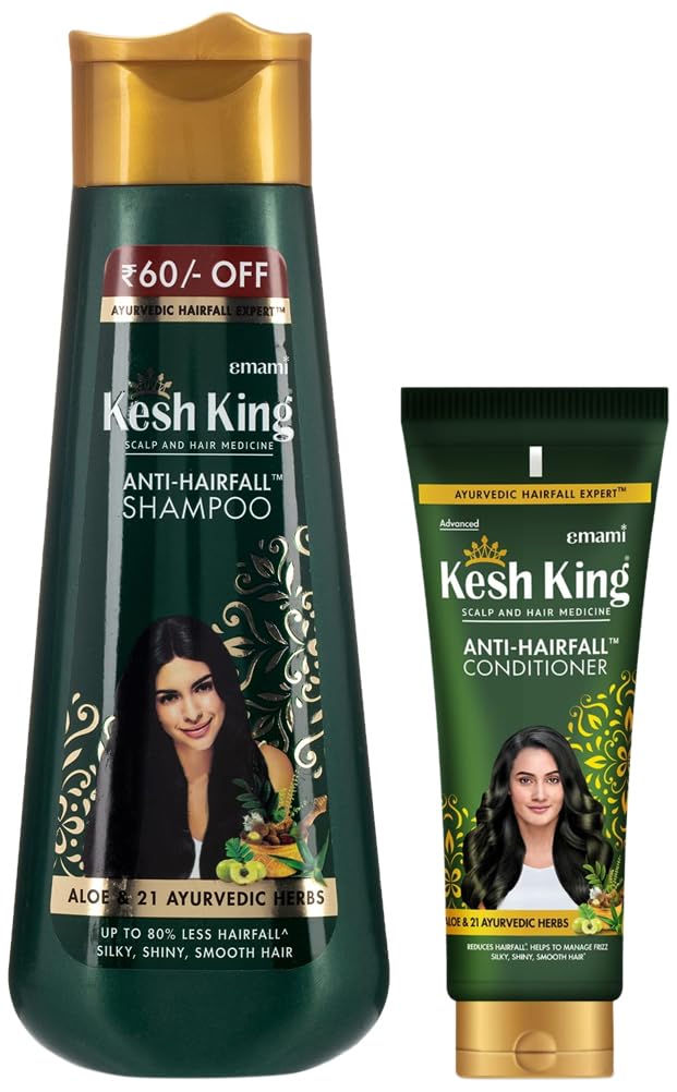 Kesh King Scalp and Hair Medicine Anti-Hairfall Conditioner, 200 ml & Kesh King Anti Hairfall Shampoo with Aloe and 21 Ayurvedic Herbs for Silky Shiny Smooth Hair, 340ml