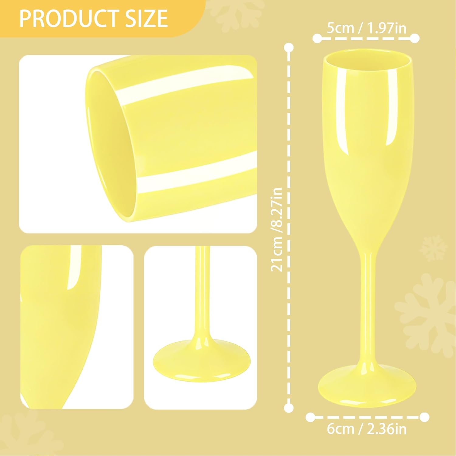 Plastic Champagne Flutes, Acrylic Glasses Goblets Cups Toasting Shatterproof Reusable Flute, for Wedding Party Dinner Mimosa Bar Anniversary Birthday (24, Yellow) - Image 2