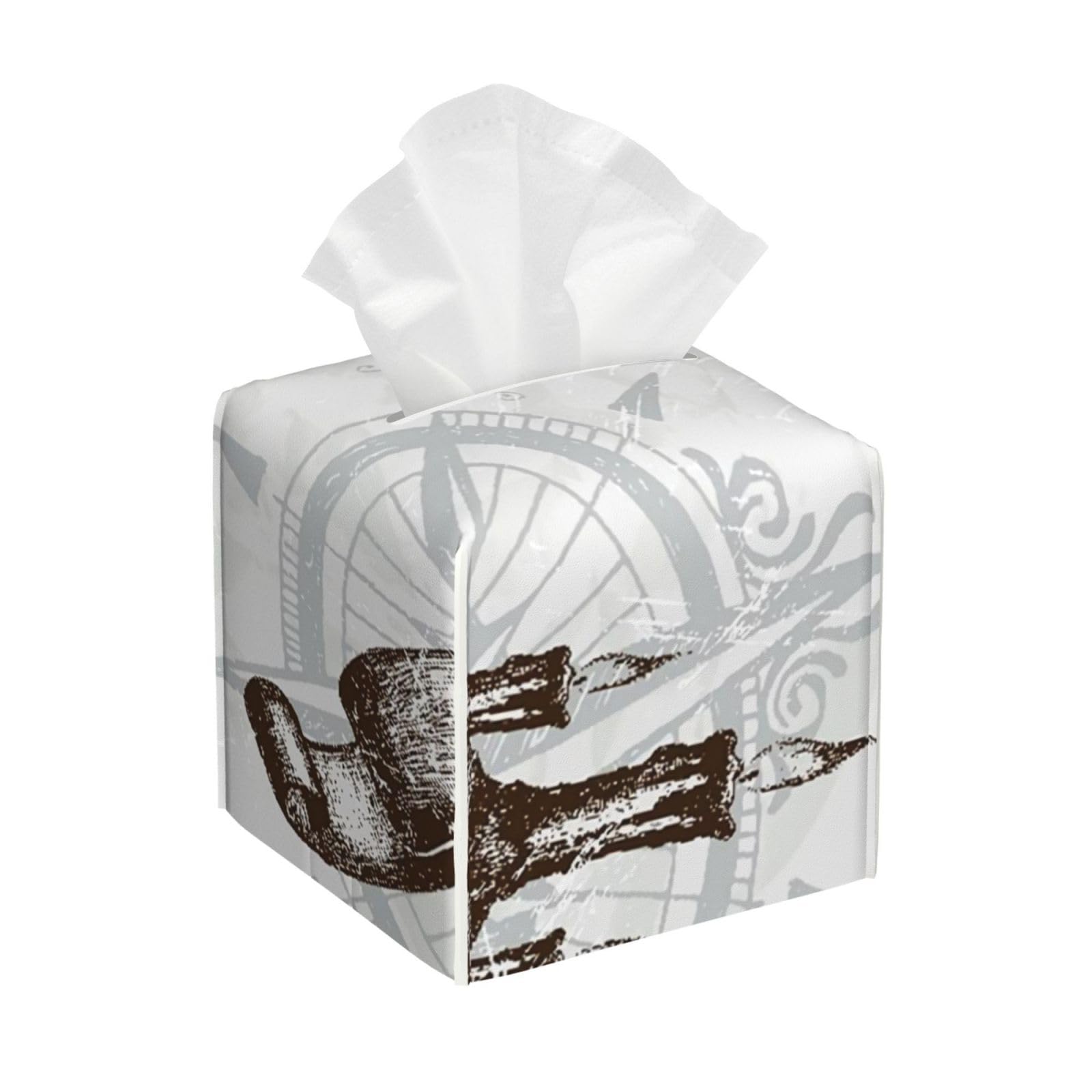 Compass Rose and Piracy Hand Drawn Skull PVC Cube Tissue Pack for Home Office Bathroom Use