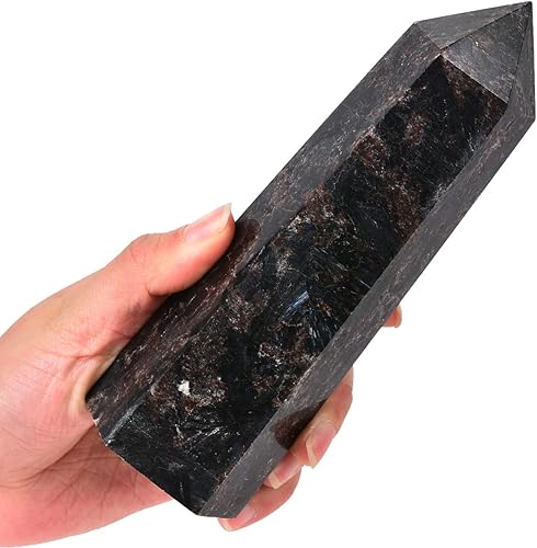 MOGEMT Torre de cristal curativo de cuarzo de astrofilita grande, piedra de fuegos artificiales negra, obelisco de 6 facetas de un solo punto, MOGEMT Torre de cristal curativo de cuarzo de astrofilita grande, piedra de fuegos artificiales negra, obelisco de 6 facetas de un solo punto,