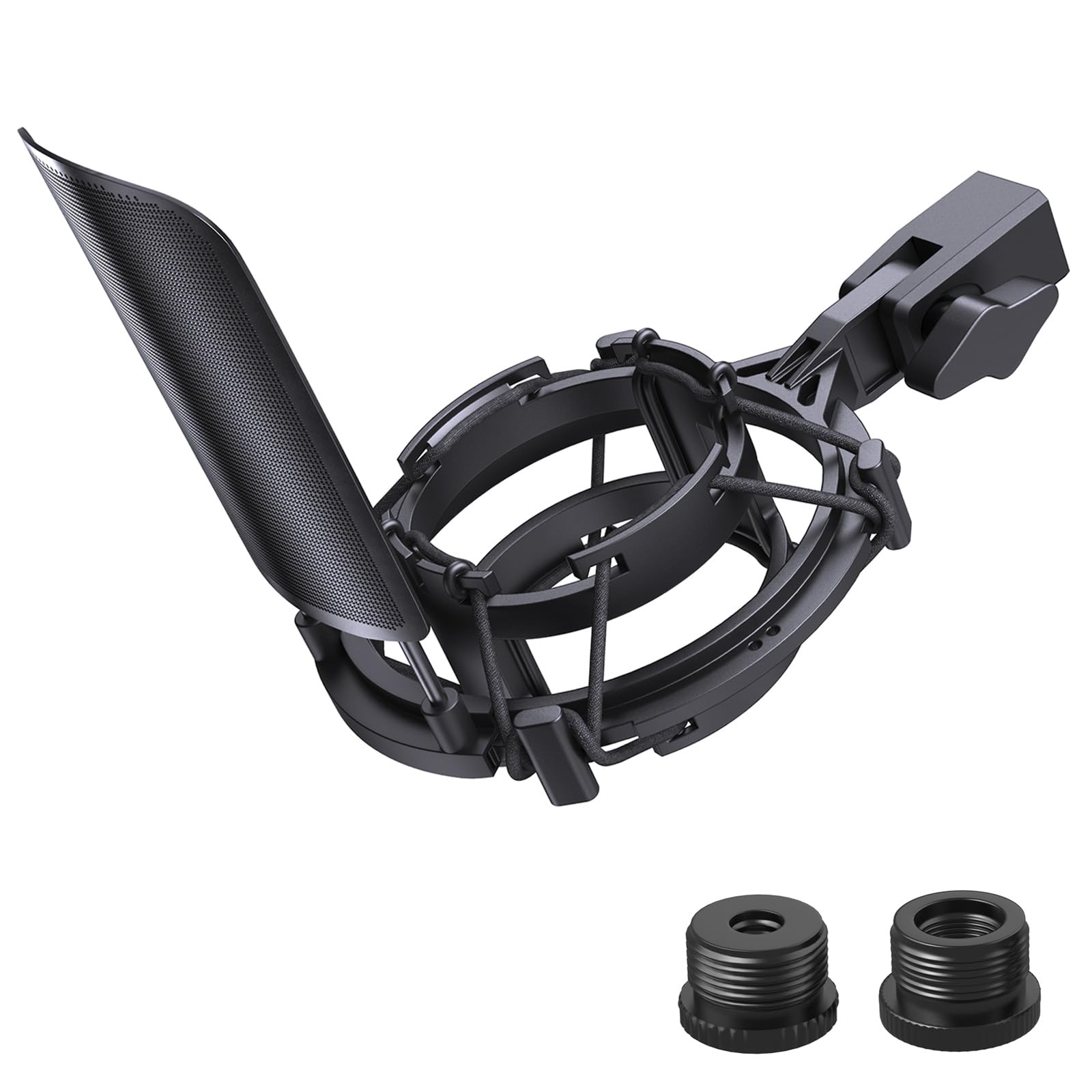 Custom AT2020 Microphone Shock Mount with Metal Pop Filter, Anti-Vibration Suspension Shock Mount Mic Holder Clip Compatible with Audio Technica AT2020 AT2035 AT2020USB ATR2050 AT3035 AT3060 Mic