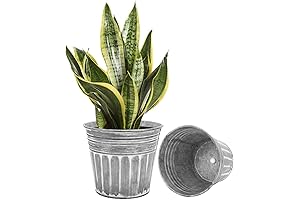 Two-Piece Set of Vintage-Style 7-Inch Silver Galvanized Metal Planters Ideal for Outdoor Decoration
