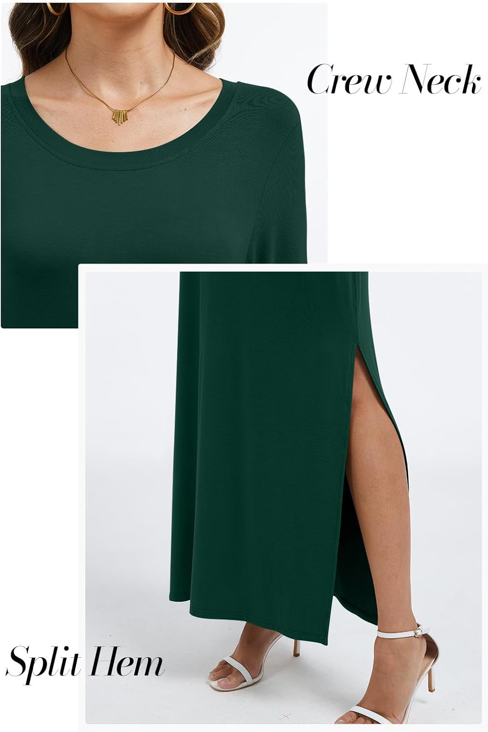 AYIFU Women's Long Sleeve Dress Split Hem Casual Travel Vacation Maxi Dresses with Pockets - Image 3