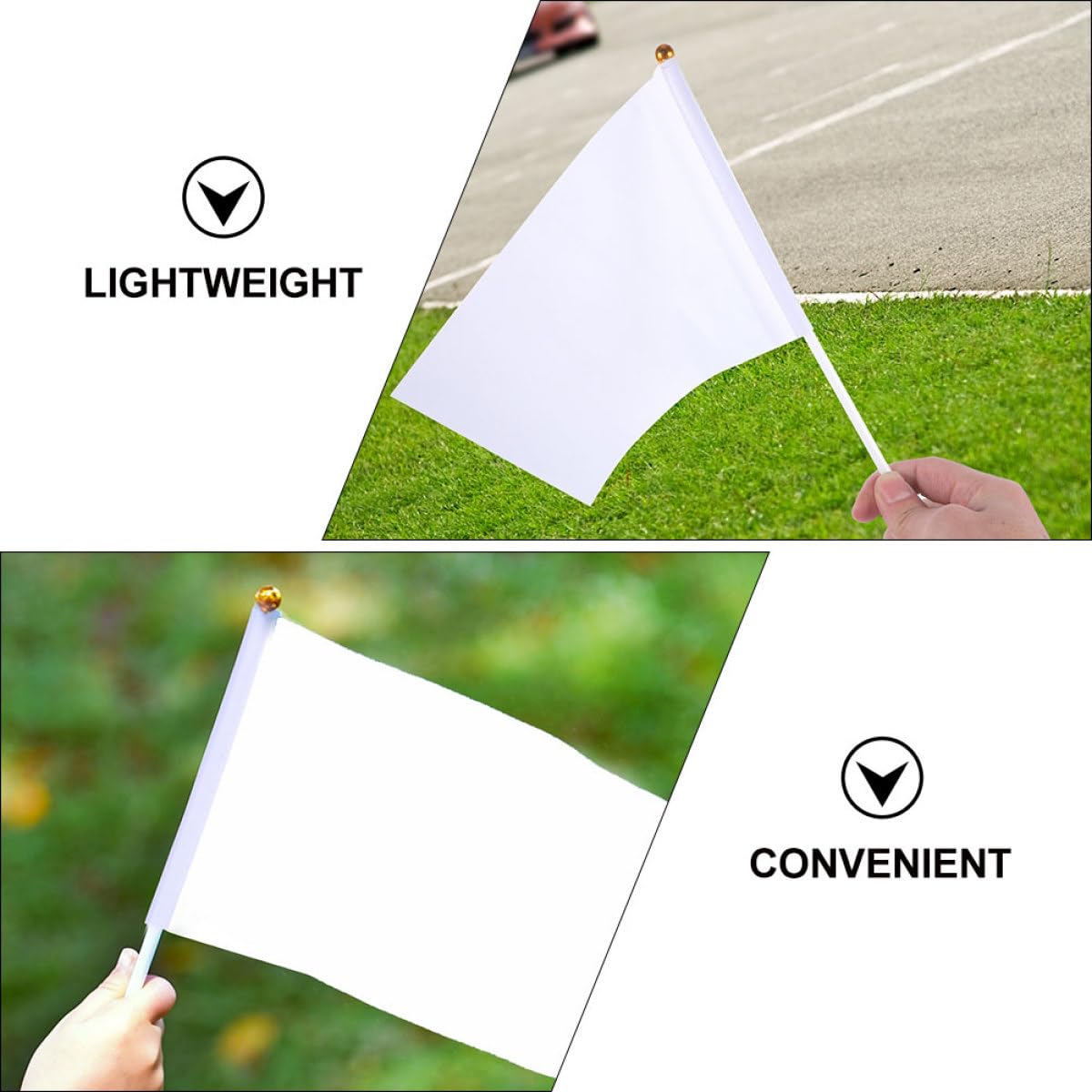 Veemoon Drapeaux d'Arbitre Blancs 20x30 cm Mât PP 40 cm Lot de 20
