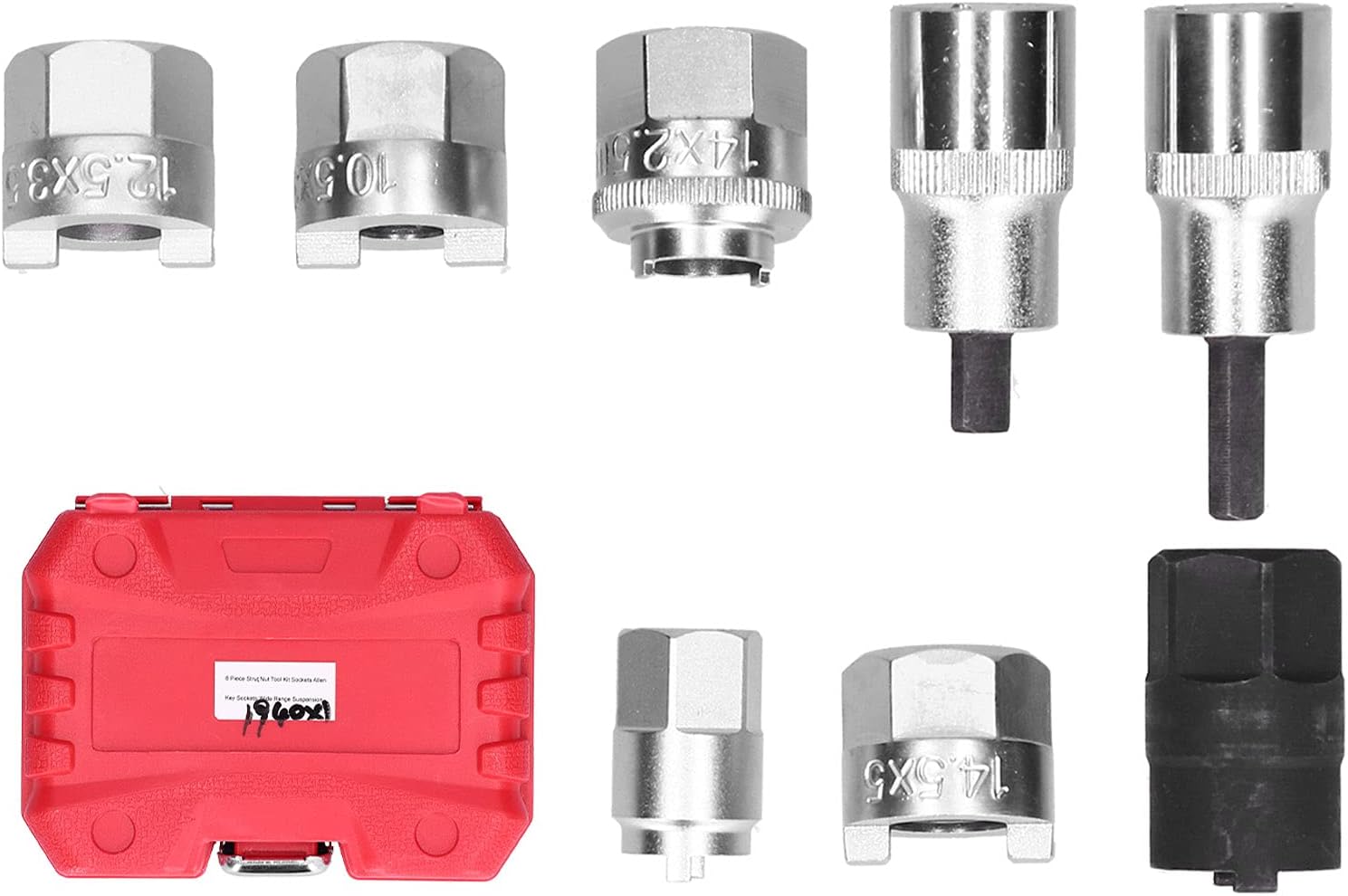 8PCS Suspension Strut Nut Sockets Tool Set, Metal Material, Rugged and, Complete Specifications for Car Repairing, Shock Absorber Removal, with Storage Box