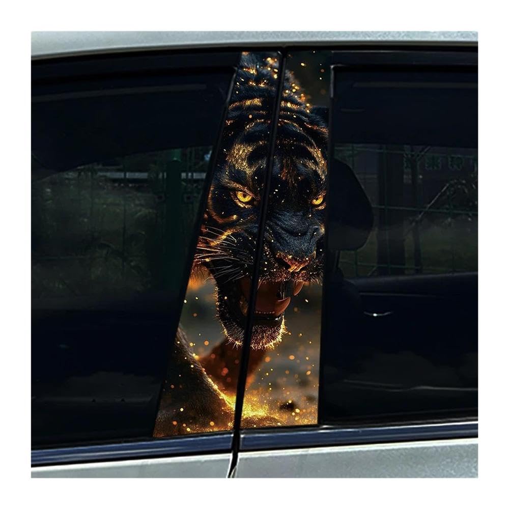 Body Parts 2pcs Car Center Pillar Sticker Graffiti Ferocious Gold Tiger Auto B Pillar Protective Film Decoration(Type A)
